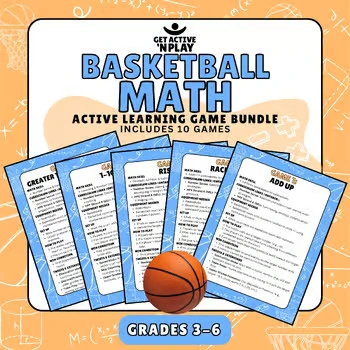 Students doing a basketball math lesson on a painted court