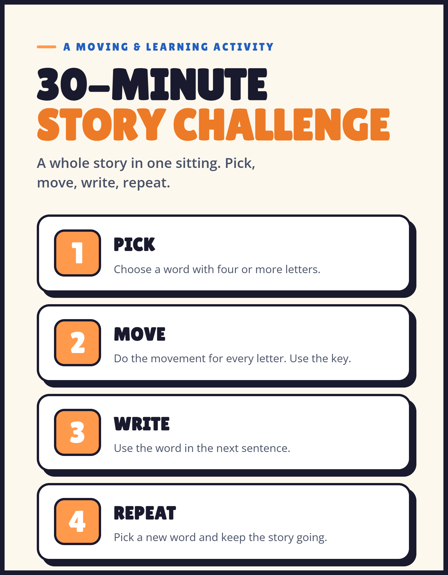 The free 30-minute Story Challenge poster