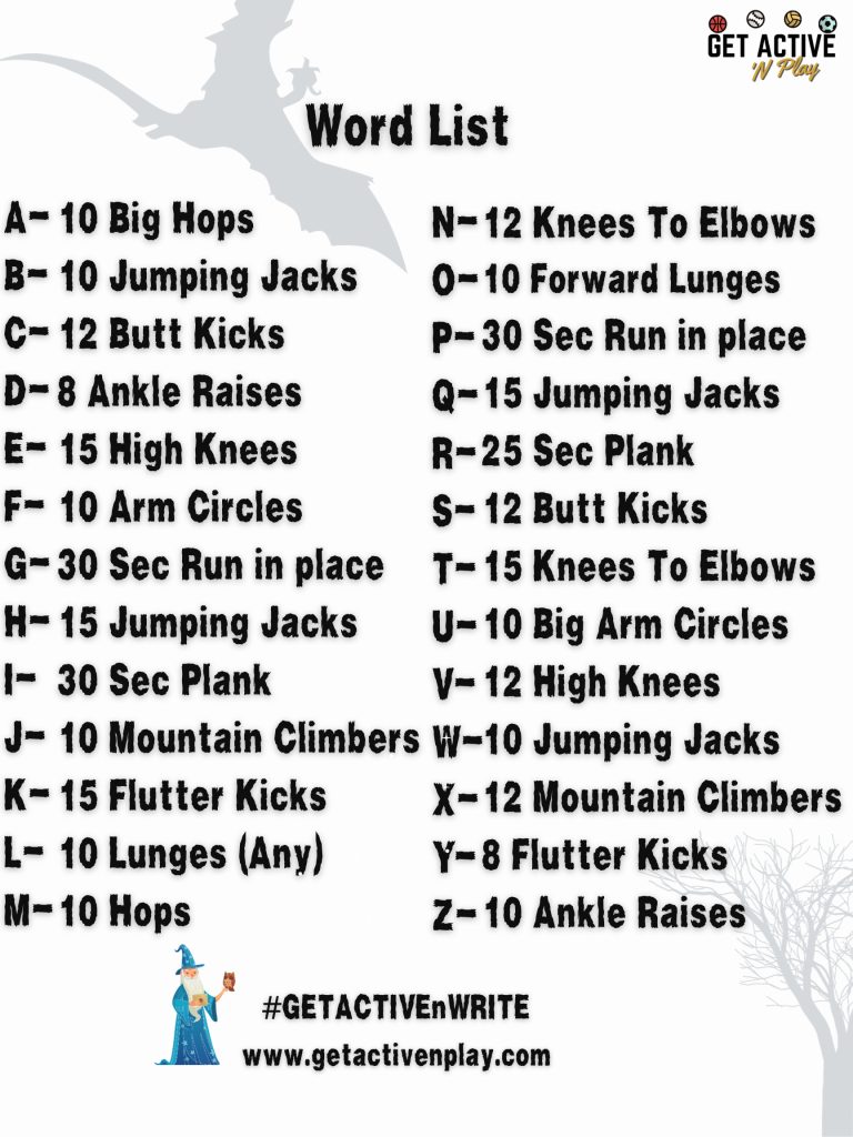 Spooky silly story challenge word list