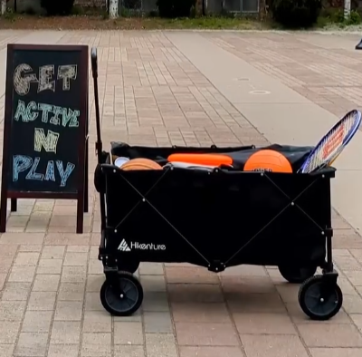 The GANP sports wagon loaded with nets, balls and loaner paddles